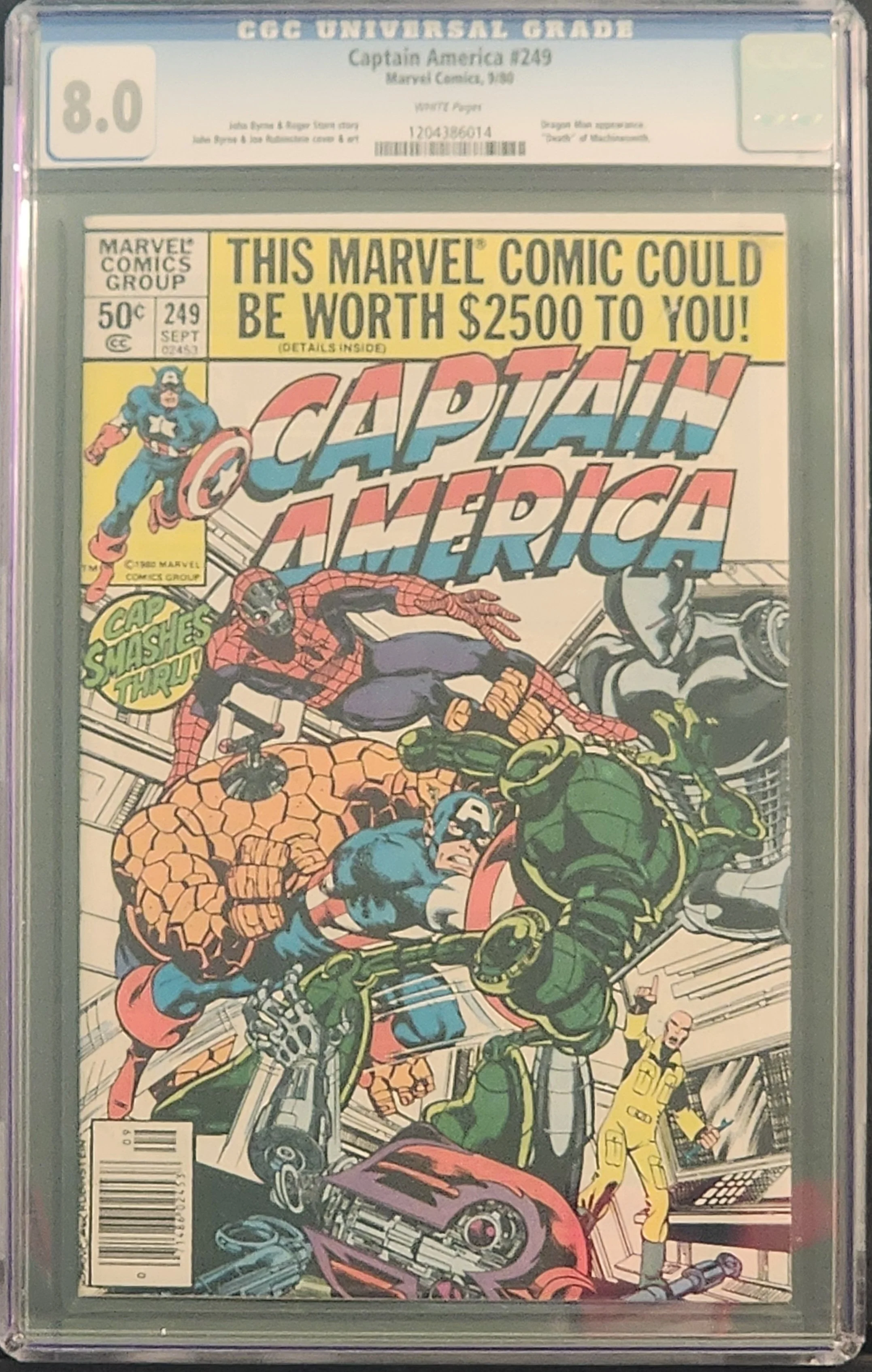 Captain America #249 Newsstand CGC 8.0 White Pages Dragon Man Machinesmith 1980