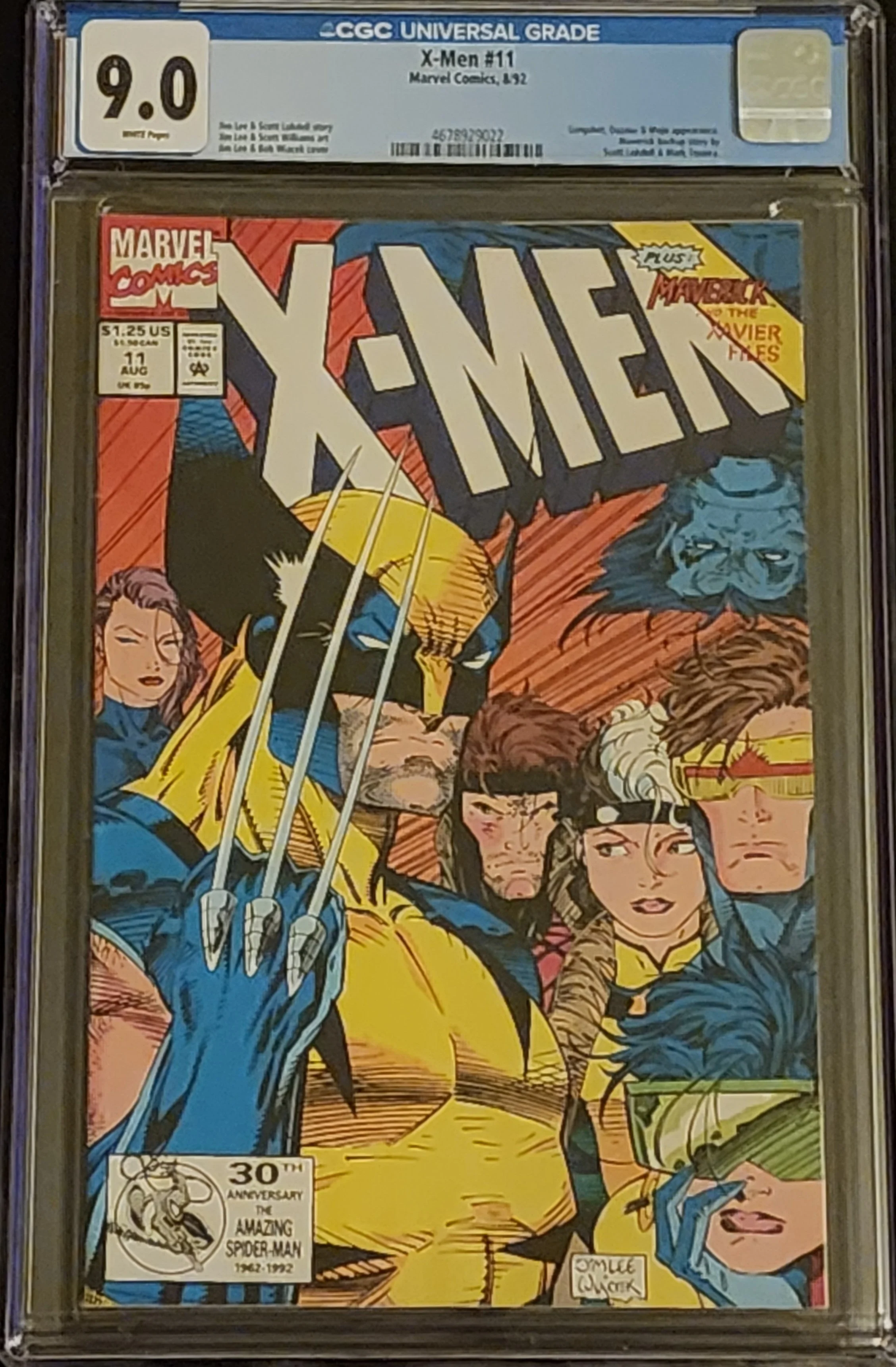 X-Men #11 CGC 9.0 White Pages Classic Jim Lee Cover Marvel 1992