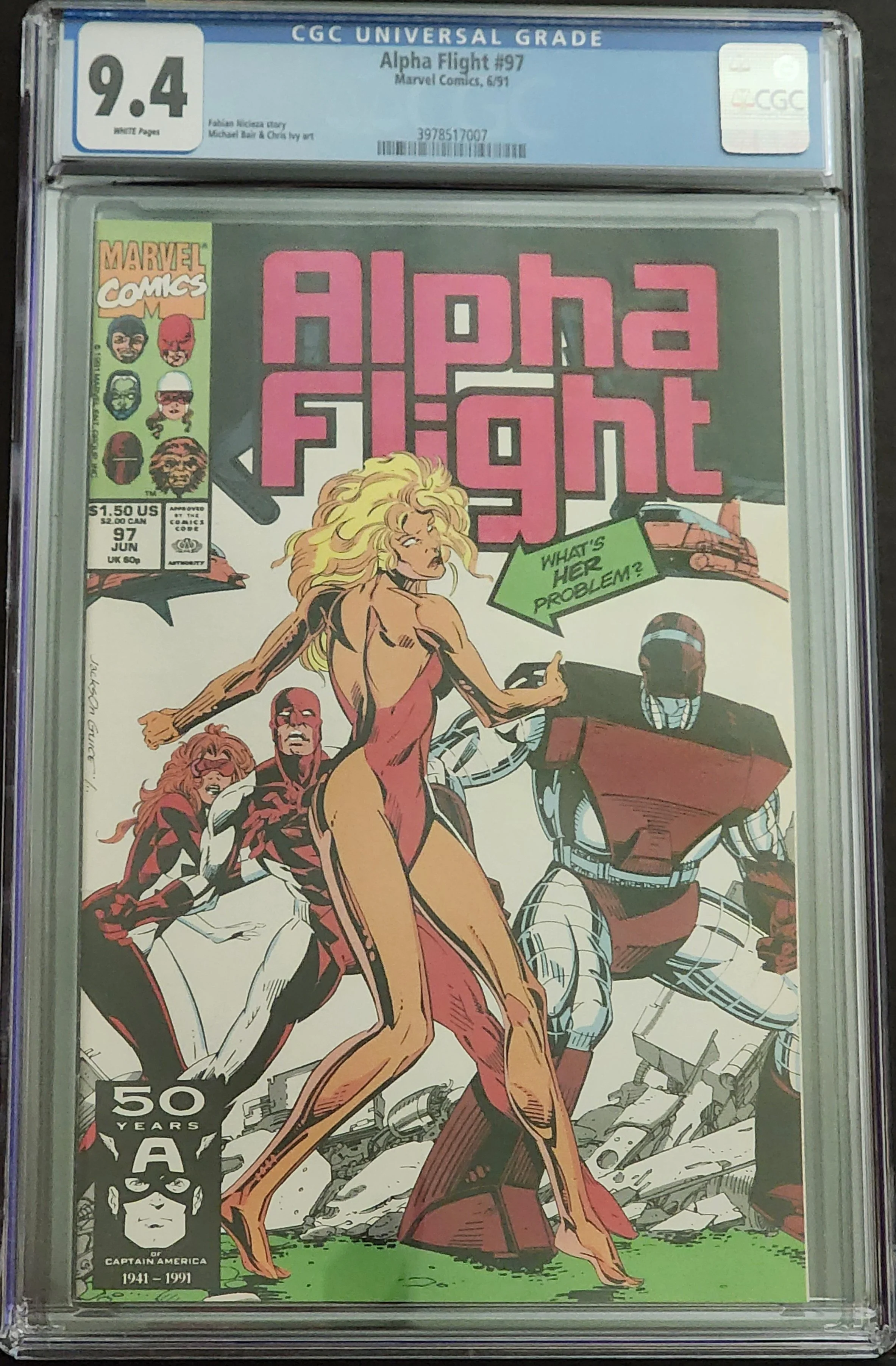 Alpha Flight #97 CGC 9.4 White Pages Marvel Comics 1991