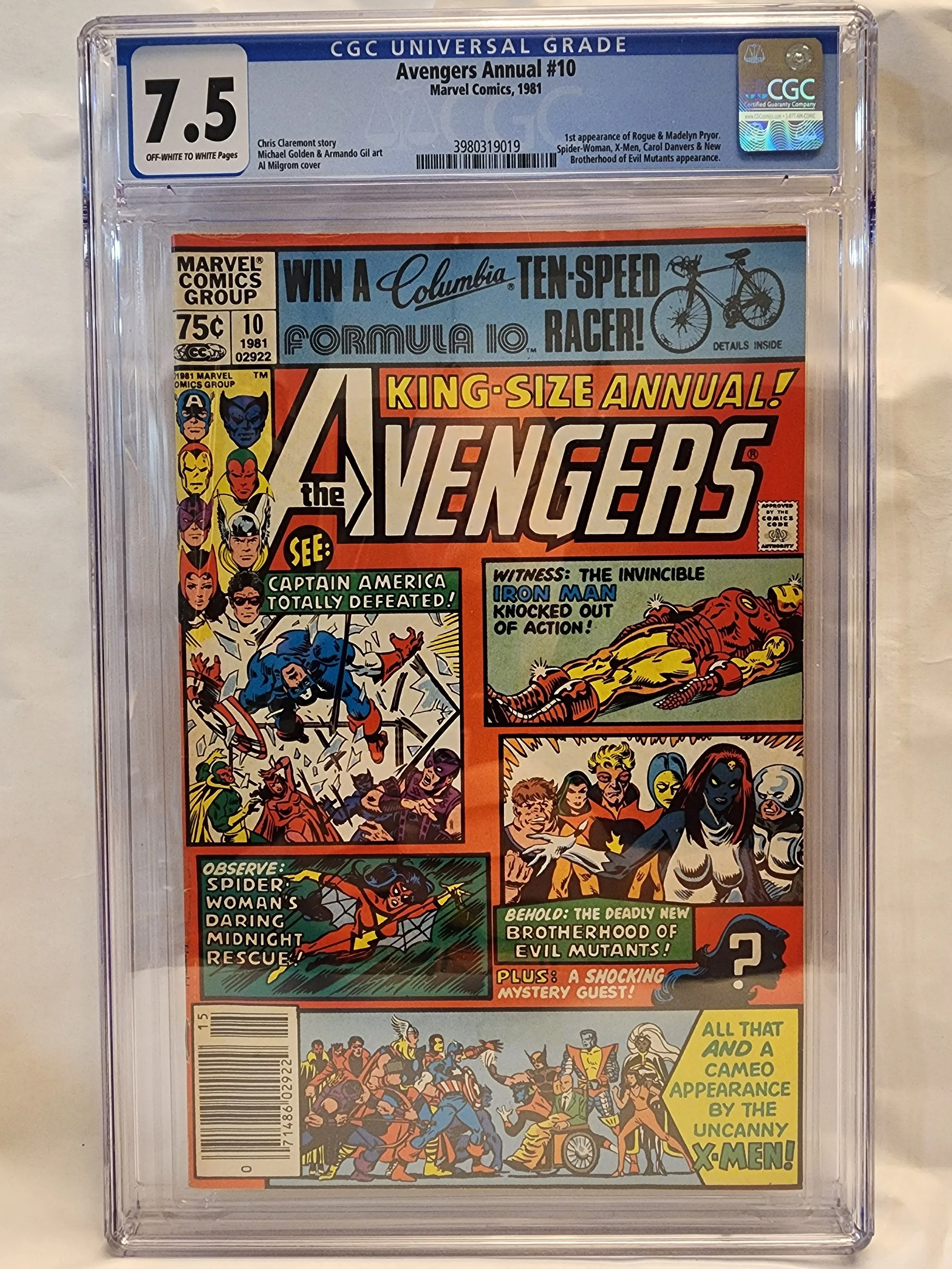 CGC 7.5 Avengers Annual #10 - 1st APPEARANCE OF ROGUE & 1st COVER MYSTIQUE