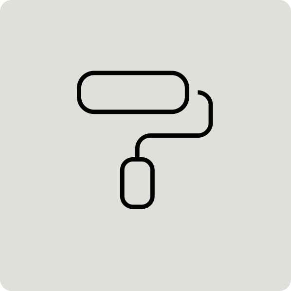 Line drawing of a paint roller with a handle. For Multi-location maintenance and compliance management and transparent and efficient SpaceOps for an occupier