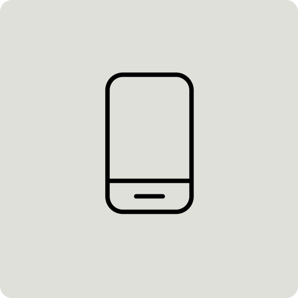 Simple line drawing of a smartphone with an elongated screen and a home button at the bottom. For Multi-location maintenance and compliance management and transparent and efficient SpaceOps for an occupier