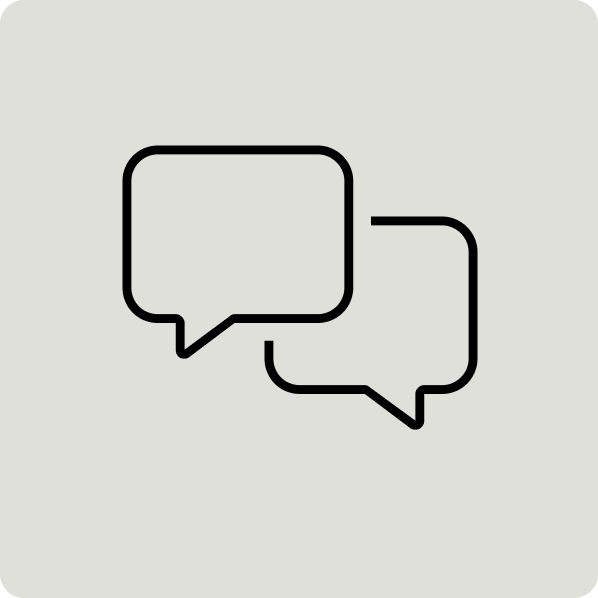 Two overlapping speech bubbles in black outline on a light gray background. For Multi-location maintenance and compliance management and transparent and efficient SpaceOps for an occupier