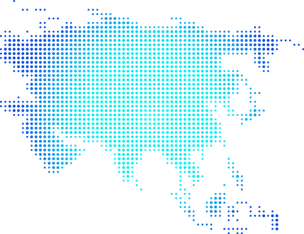 Map of Asia created with small blue dots on black background