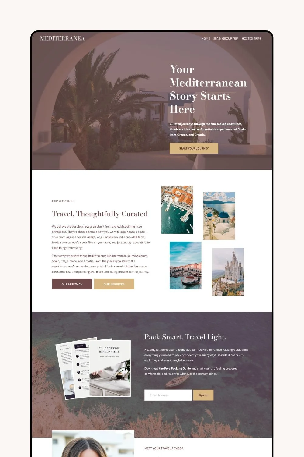 Squarespace template for luxe travel advisors