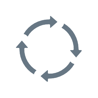 Circular arrow cycle logo with four arrows forming a loop.