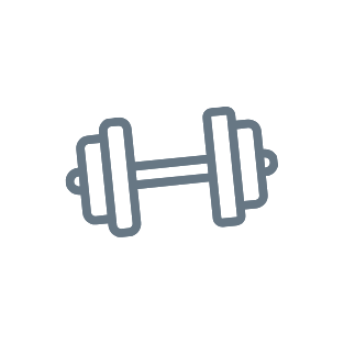 Line drawing of a dumbbell with weights on each end.