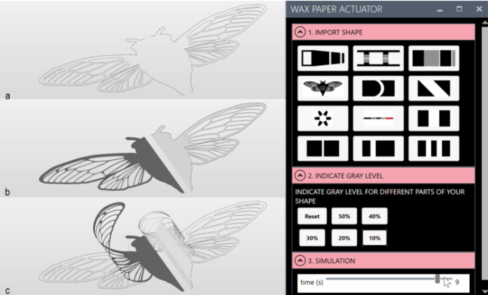 Design and Simulation Tool for Sequentially and Conditionally Programmable Waxpaper Morphing Interfaces