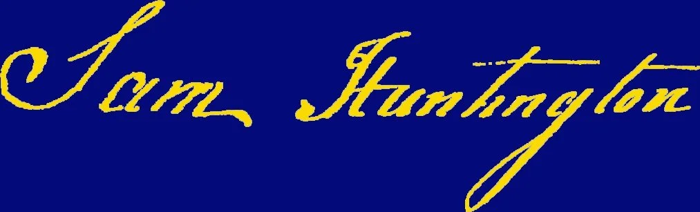 Handwritten text reading 'I am Huntington' in yellow on a dark blue background.