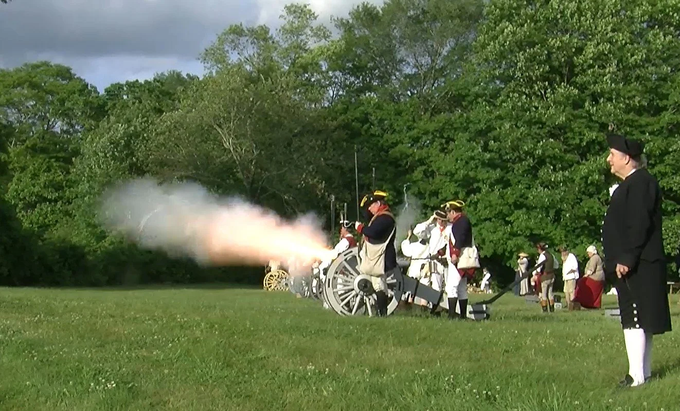 Historical reenactment of a colon 13 gun "cannon salute" upon  the former President of 2nd Continental Congress Samuel Huntington's arrival in Norwich, CT in 1781 