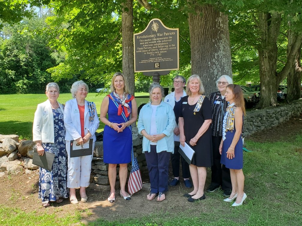 CT State and the local Anne Wood Elderkin Chapter of the Daughters of the American Revolution officials gather at the Homestead for the dedication of their commemorative plaque, one of many the DAR have placed at historic places around the nation.