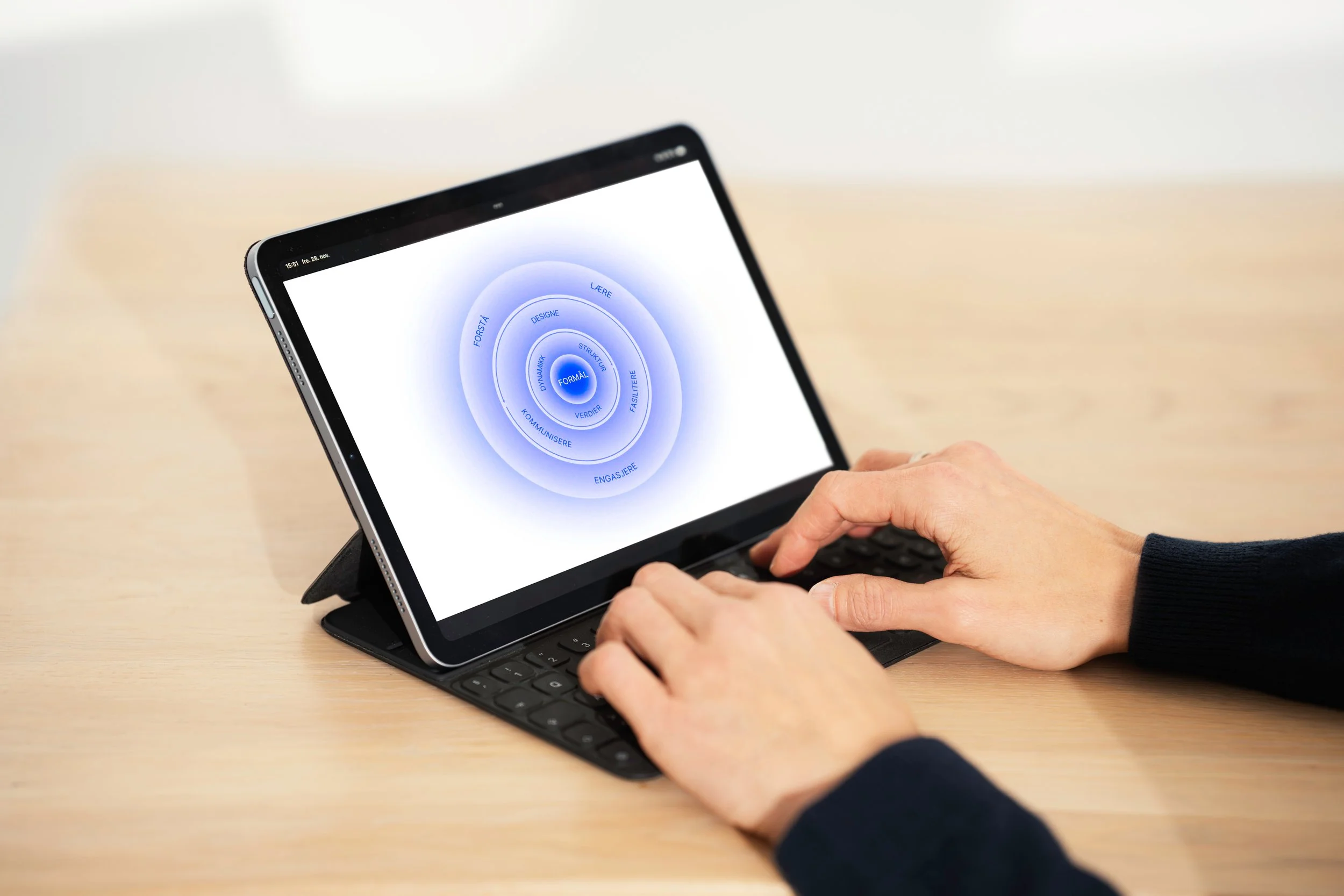 Person using a tablet working with Lederkompassets working model.