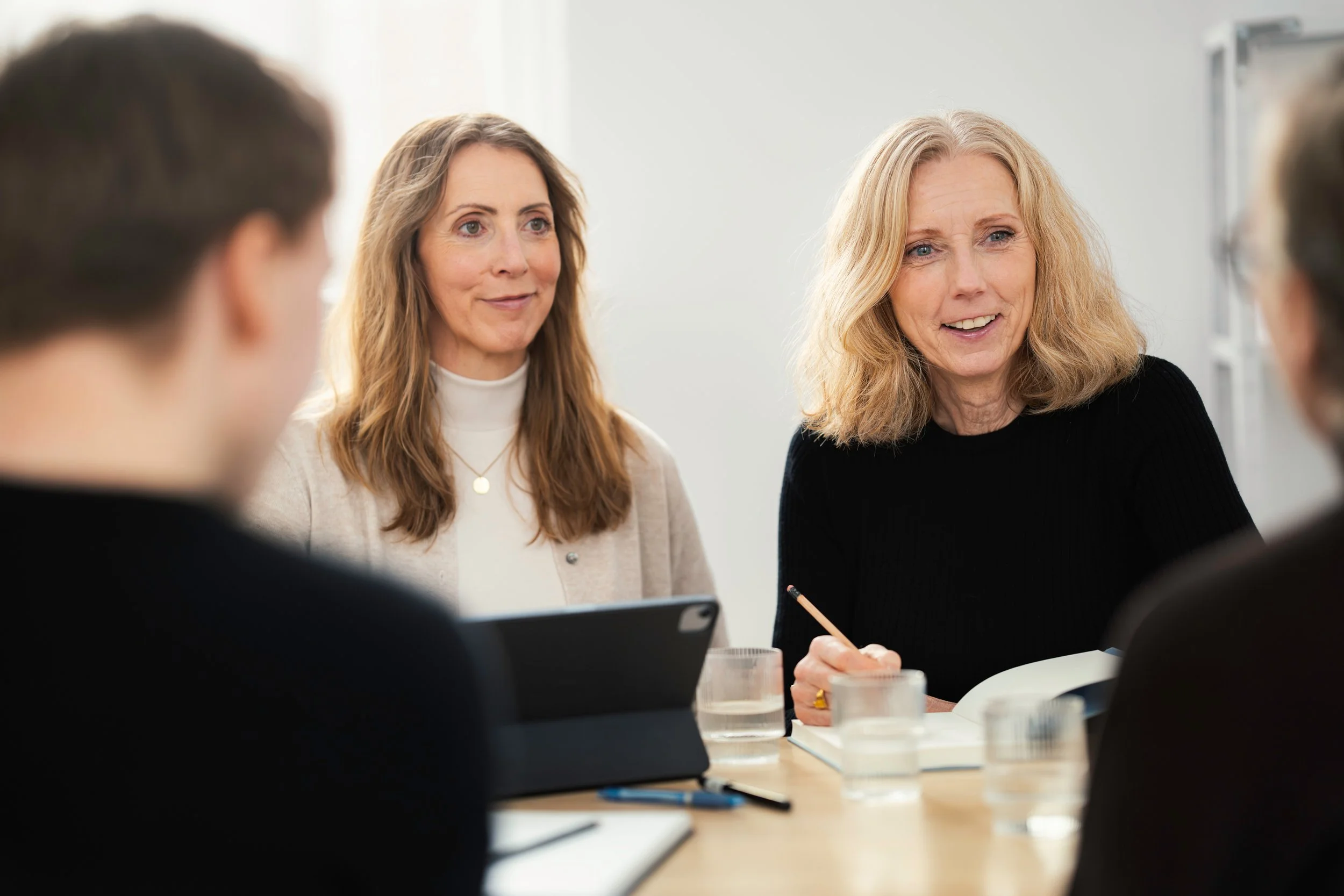 Invild Sehl & Lise Merete Austvik working. Sitting at the table.