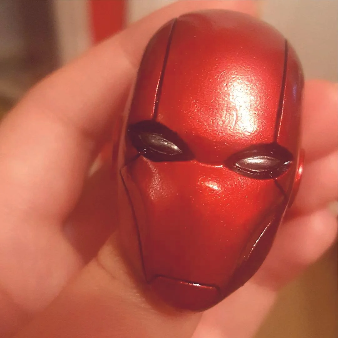 a 1/16 red hood mask, cast and then painted by the customer