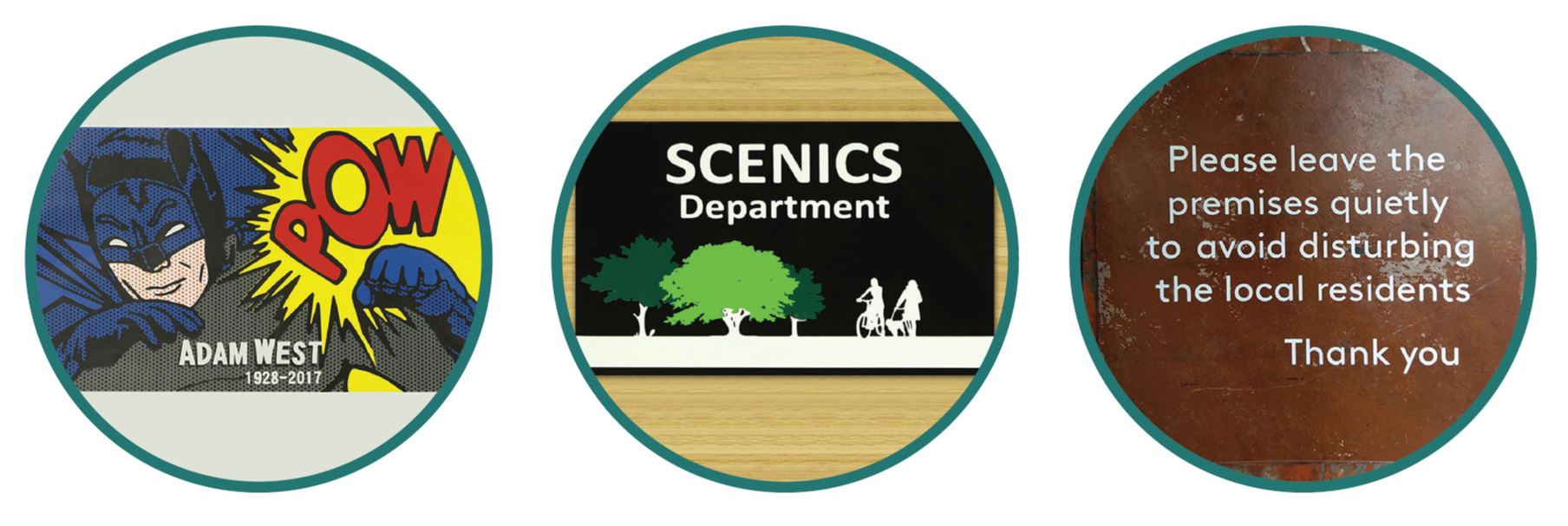 a trio of examples of our vinyl stickers applied or used as stencils.