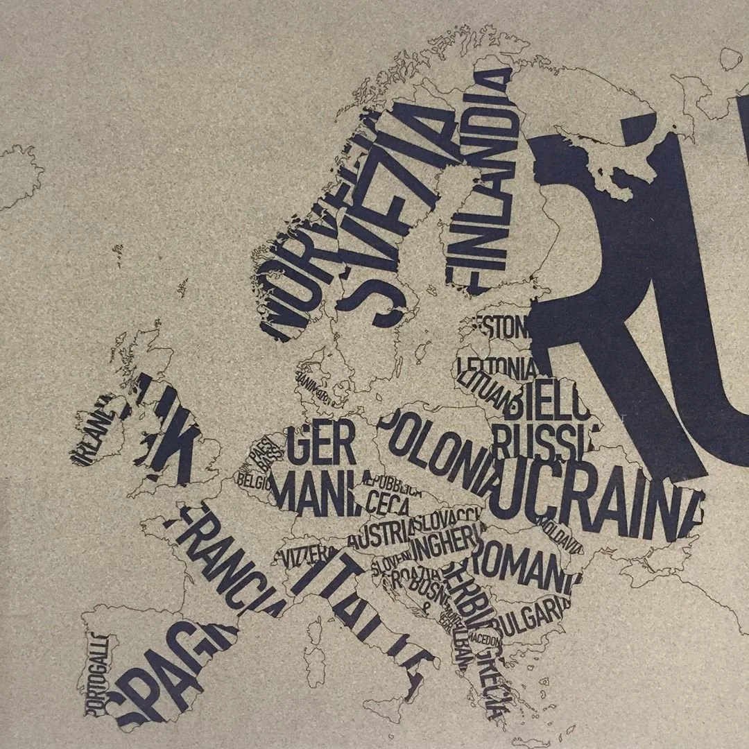 a map of europe, laser engraved into cork