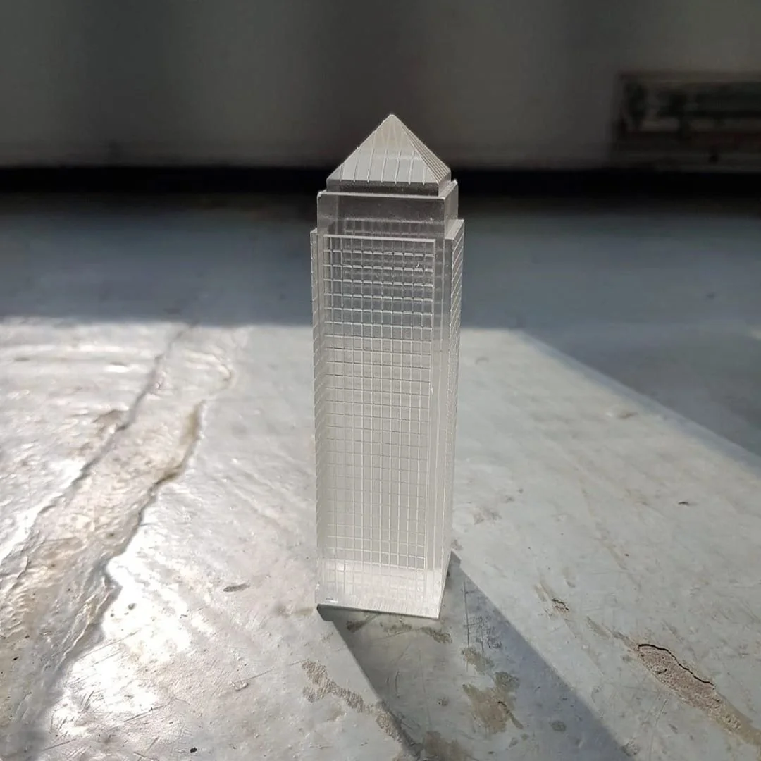 a clear cast tower block