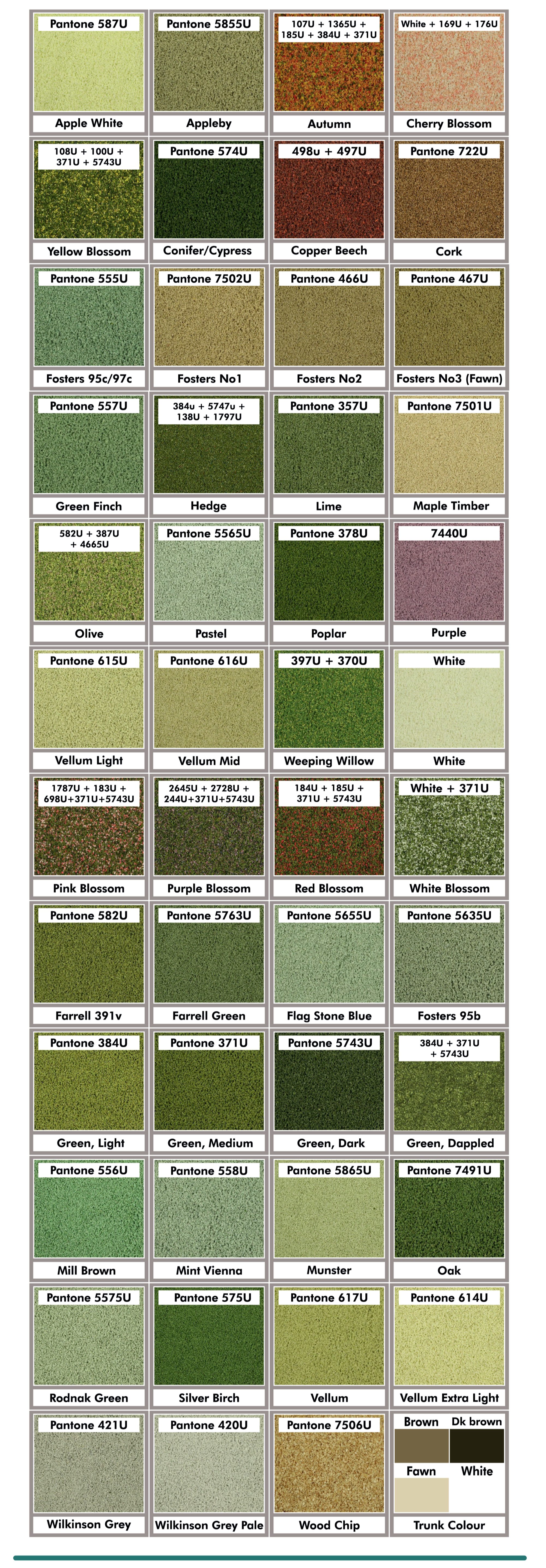 a scale model foliage Texture Gallery showing thumbnails of all of the varieties and colours.