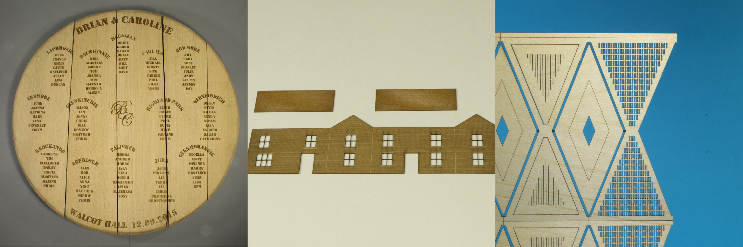 A tryptic of laser work that we have taken on for customers in the past.