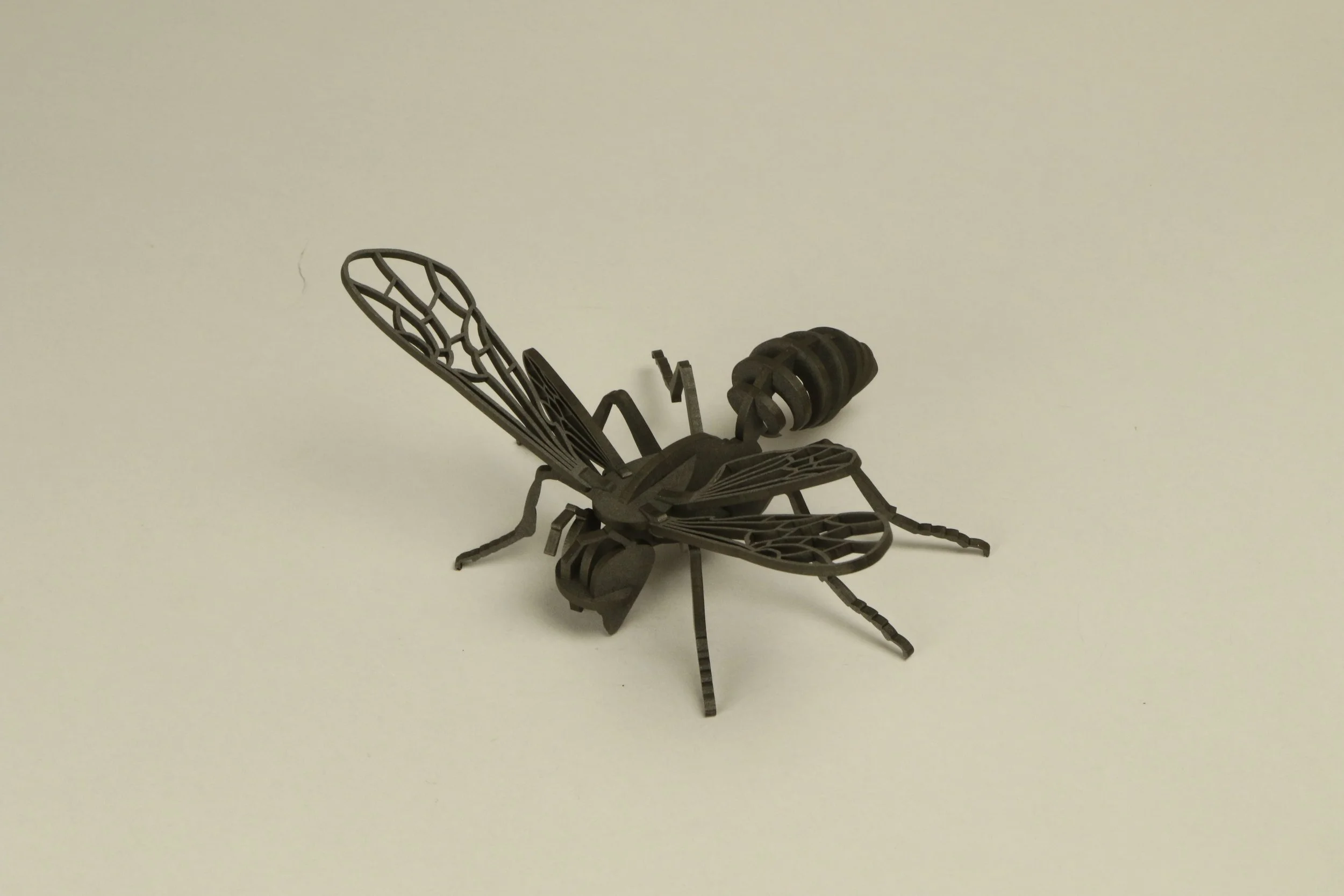 a geometric fly, lasercut into black MDF