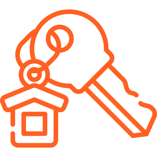 Icono de una llave y una caja en color naranja, simbolizando cerradura y seguridad.