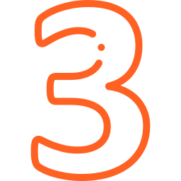 Número 3 de estilo digital en color naranja con borde negro