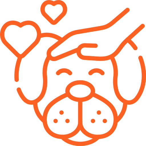 Ilustración de un perro con corazones, representando amor o cariño.