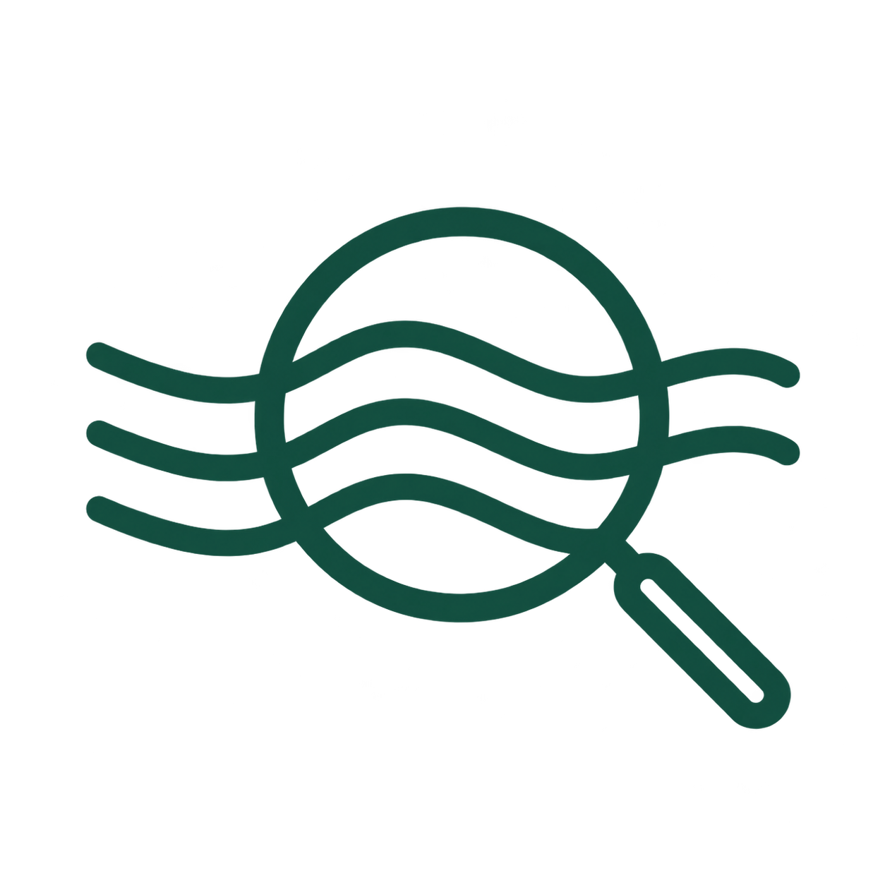A magnifying glass icon over geological layers, symbolizing technical precision.