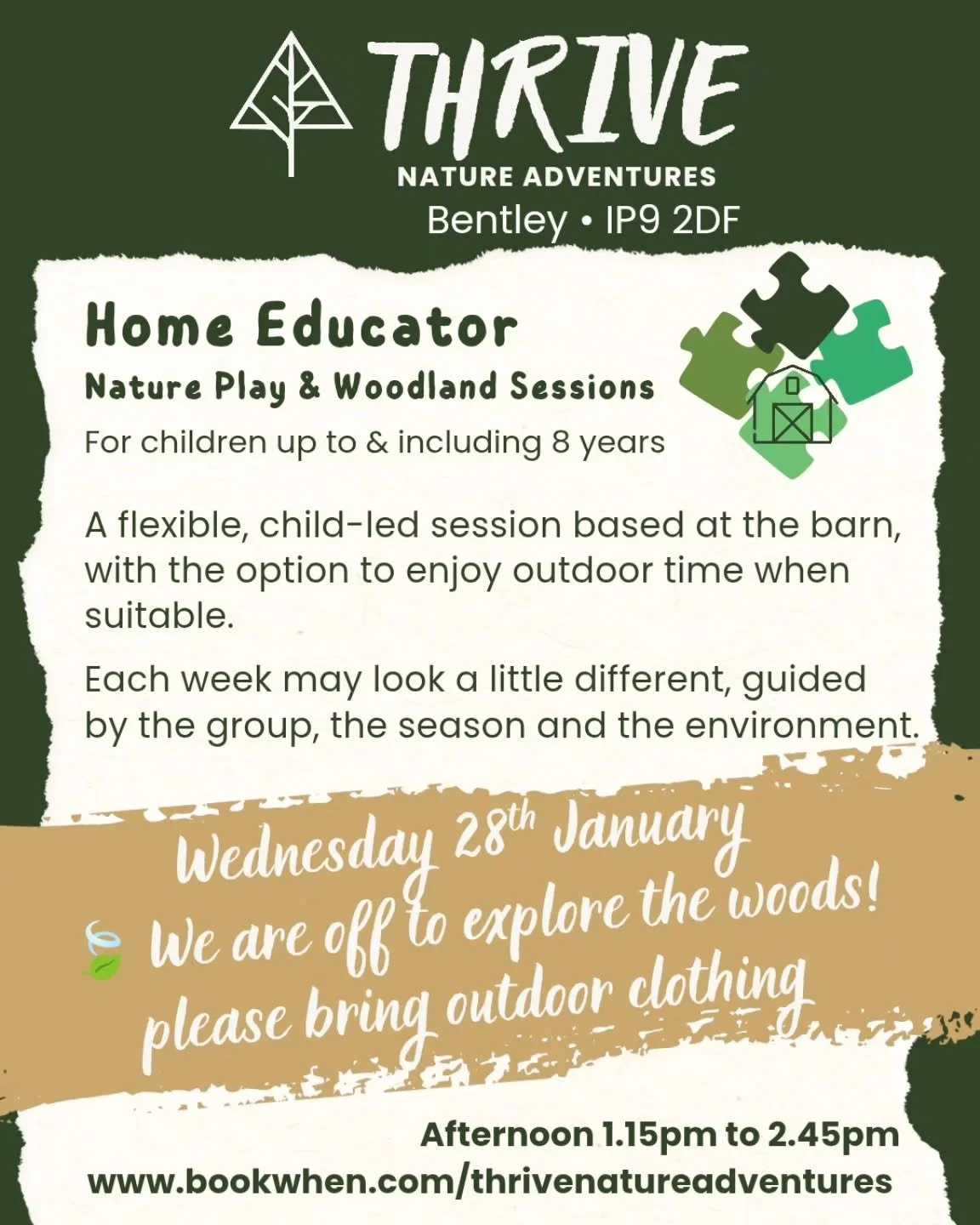 For anyone booked onto tomorrow&rsquo;s Home Educator session *or thinking of joining us * this week we&rsquo;ll be heading out for a gentle stomp in the nearby woods before returning to the barn to explore. 

📅 Wednesday 28th January
⏰ 1.15pm &ndas