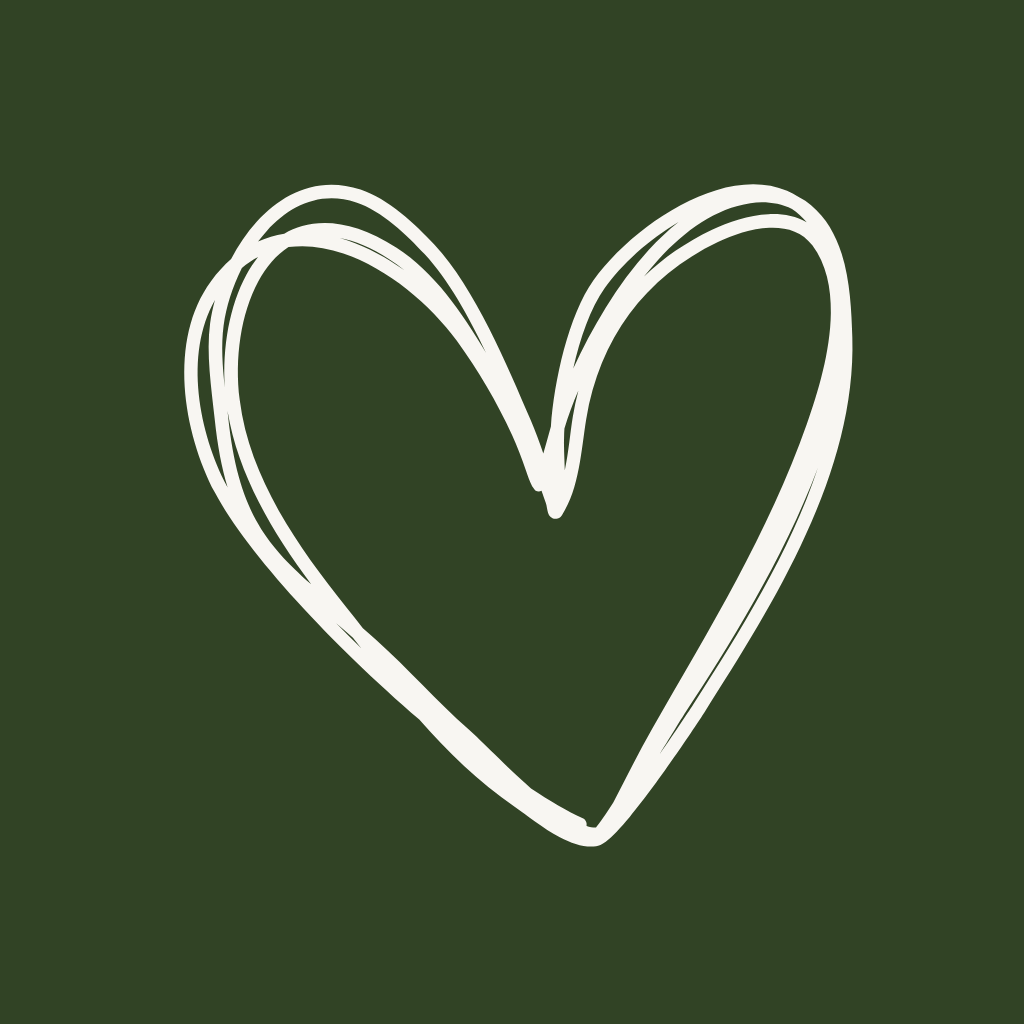 White heart outline on dark green background.