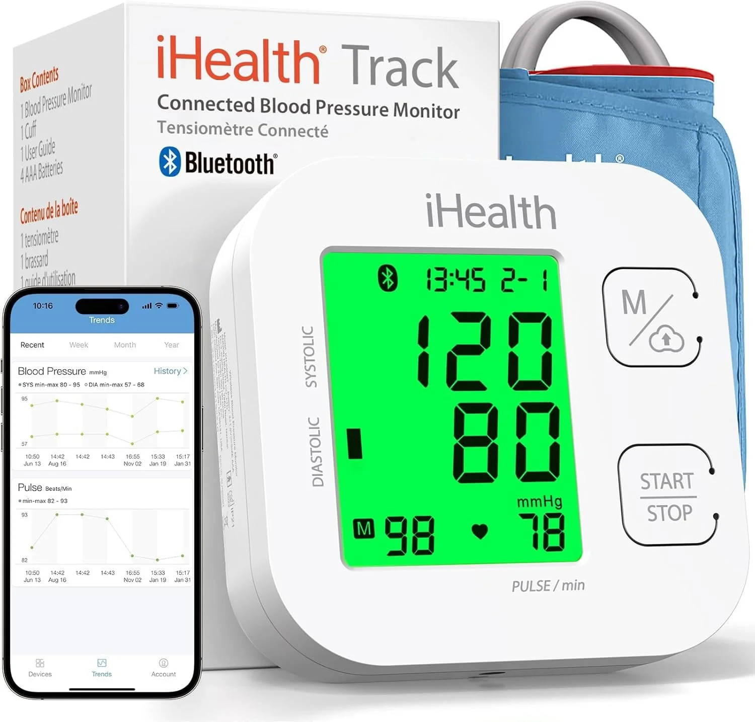 iHealth Track Upper Arm Blood Pressure Monitor with wide range cuff and bluetooth connection to mobile app