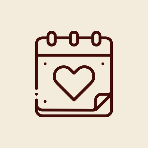 A simple illustration of a calendar with a heart on it.