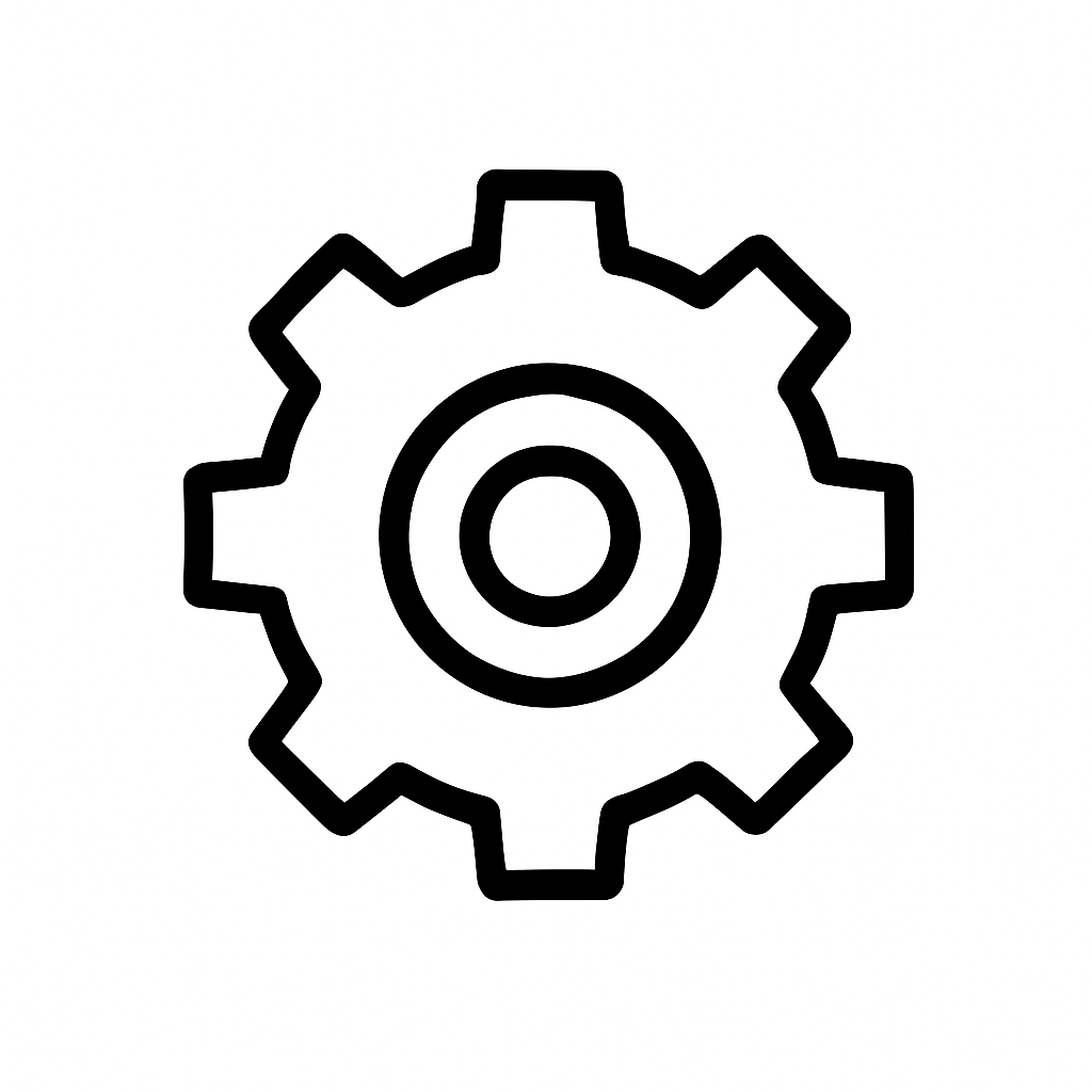 Line drawing of a gear or cogwheel.