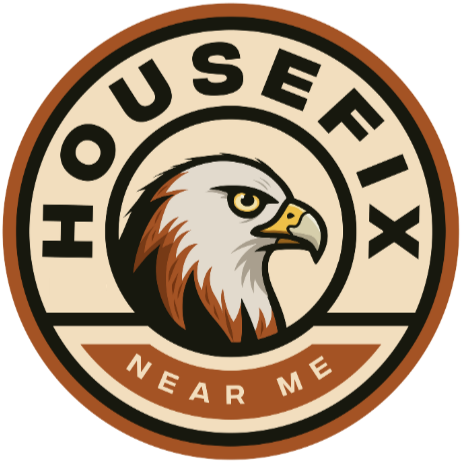 A circular logo with an eagle's head in the center, surrounded by the words 'Housefix Near Me'.