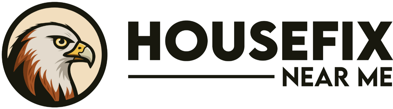Logo of HouseFX with an eagle's head illustration, black and beige text, and the words 'HouseFX Near Me'.
