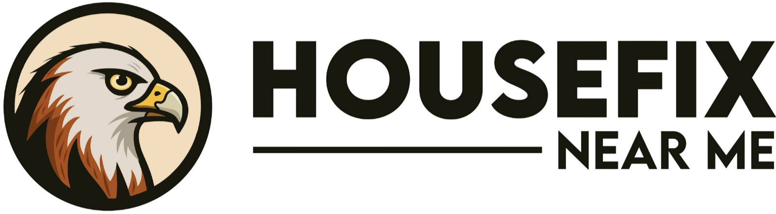 Logo with an eagle's head in a circle and the text 'HOUSEFIX NEAR ME' to the right.