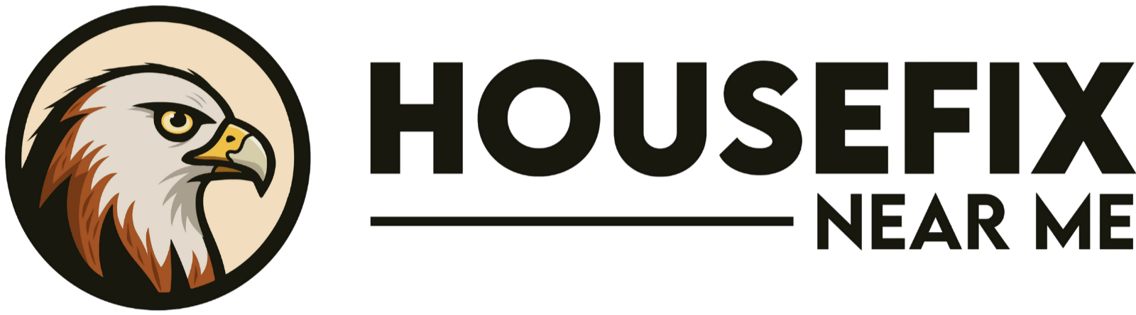 Logo for HouseFX Near Me, featuring a stylized eagle head inside a circle to the left of the bold black text.