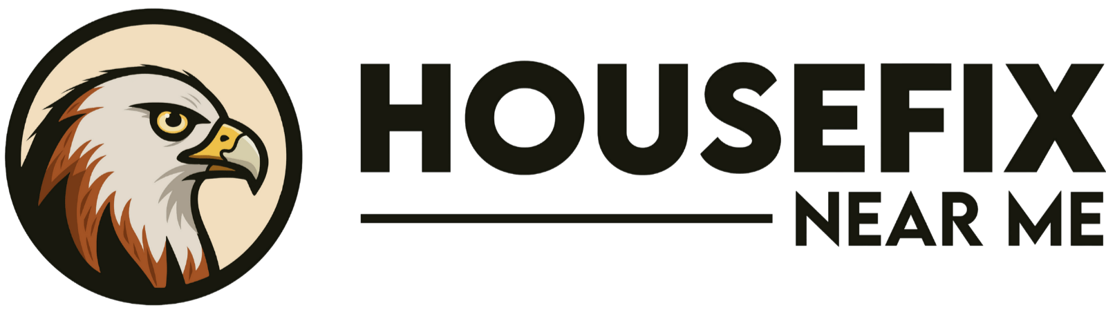 Logo for HouseFX Near Me, featuring a stylized eagle head in a circular design with the text "HouseFX Near Me" next to it.