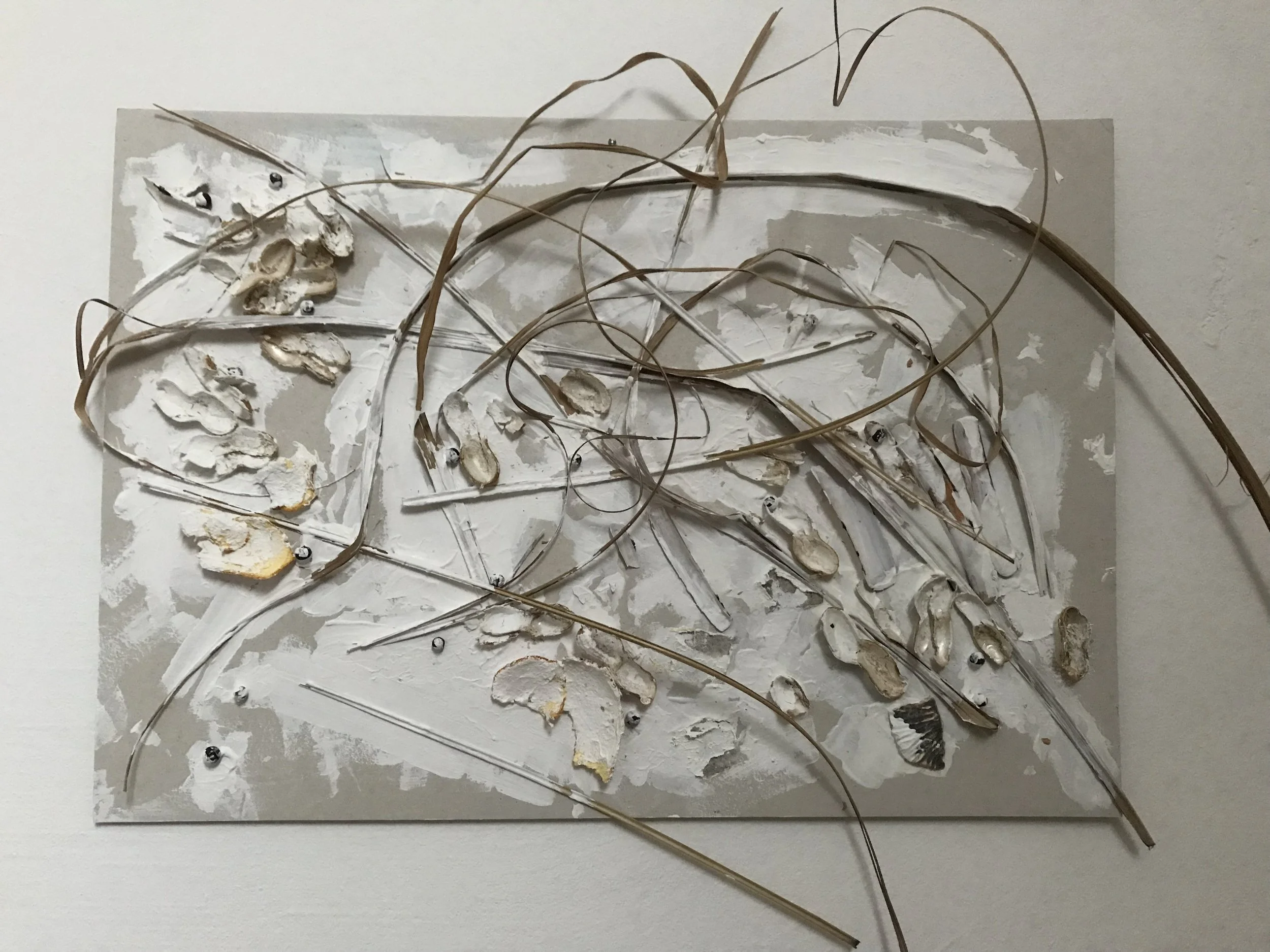 Collage Pappe mit Naturmaterialien und Acrylfabe