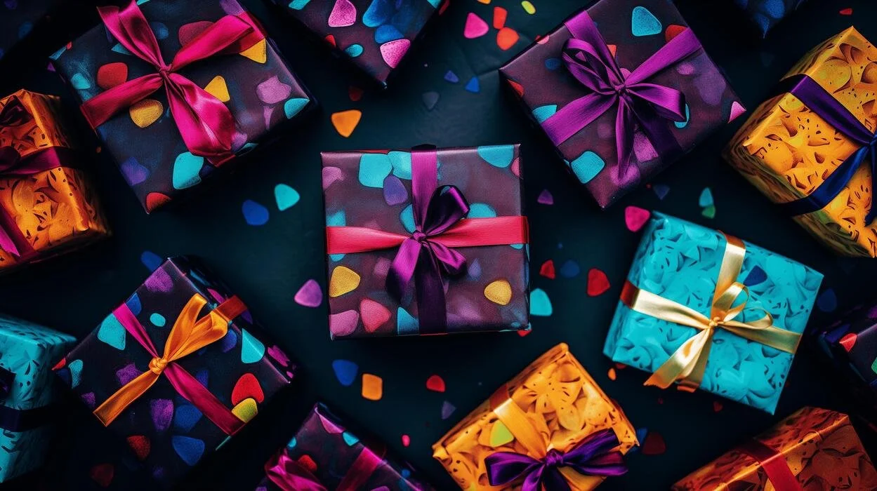 ai-generated-a-group-of-colorful-wrapped-presents-with-a-bow-on-them-and-confetti-on-the-floor-next-to-them-photo.jpg