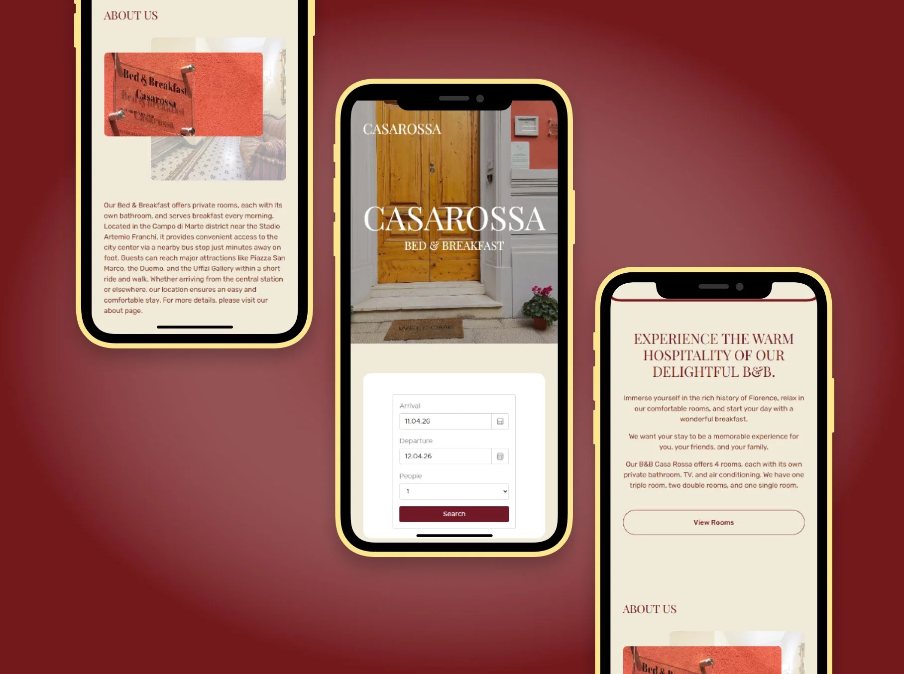 B&B casarossa on mobile view