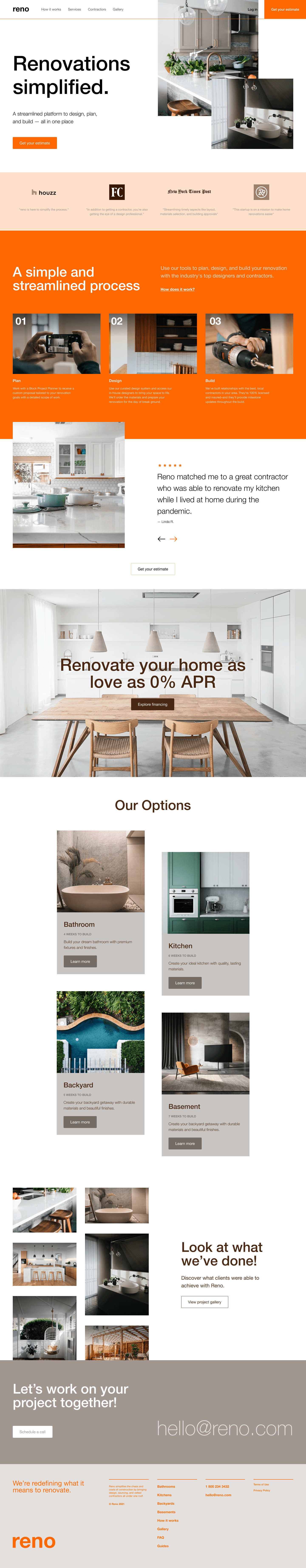 Screenshot of Reno home renovation company's web design