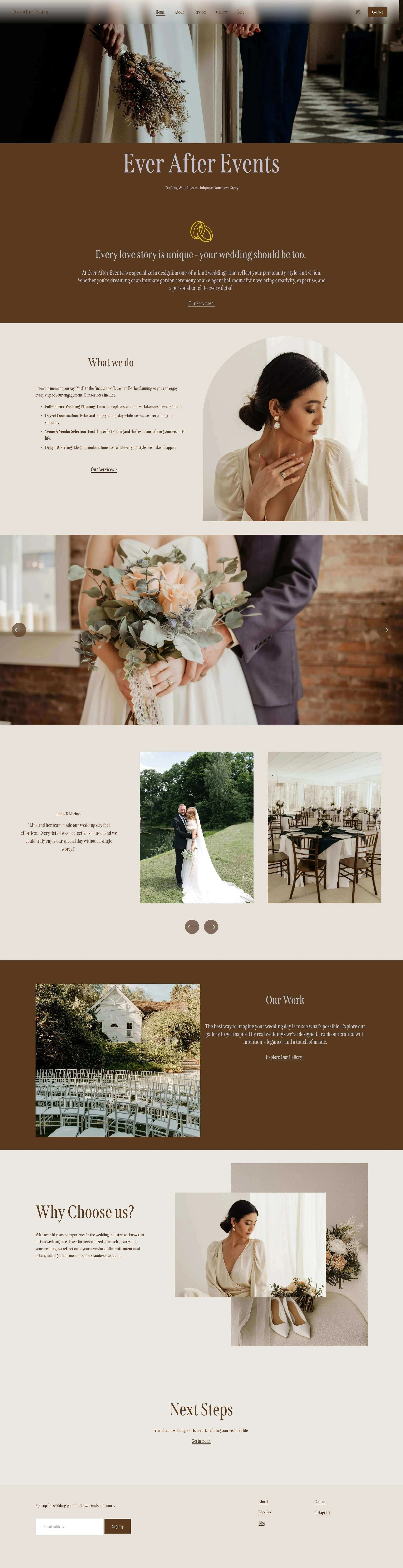 Screenshot of Ever After Events Wedding Service company web design