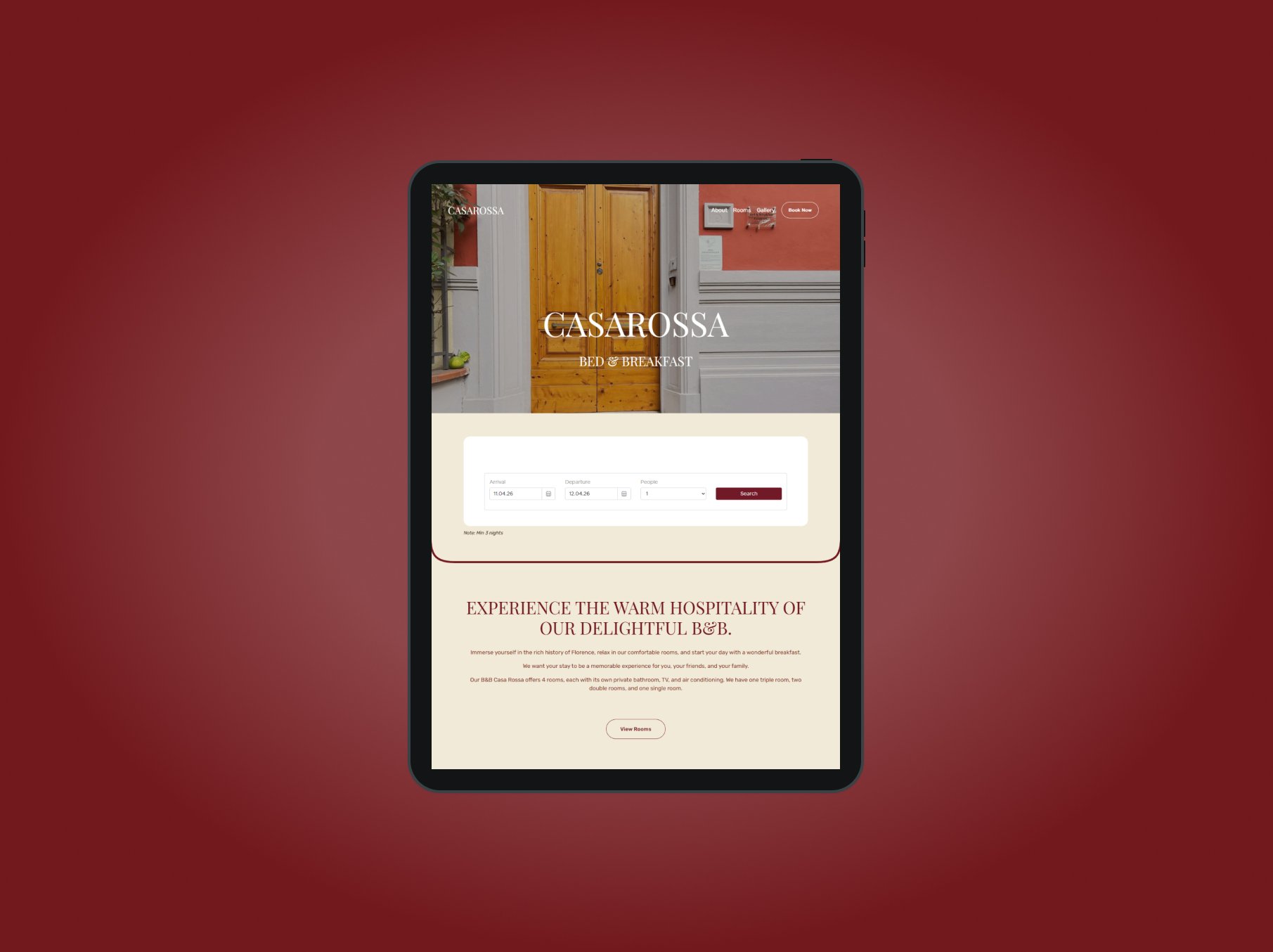 BandB casarossa on tablet view
