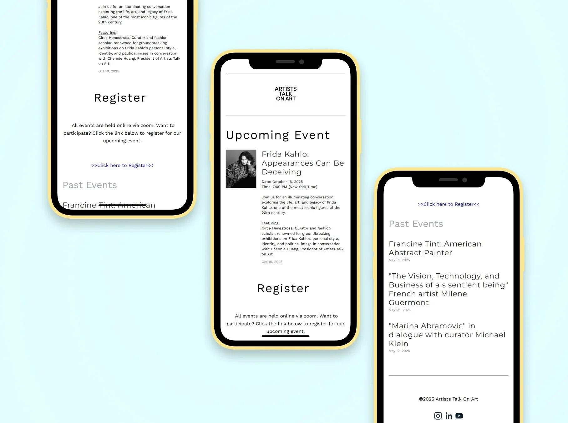 Image of ATOA website on mobile view with 3 iphones