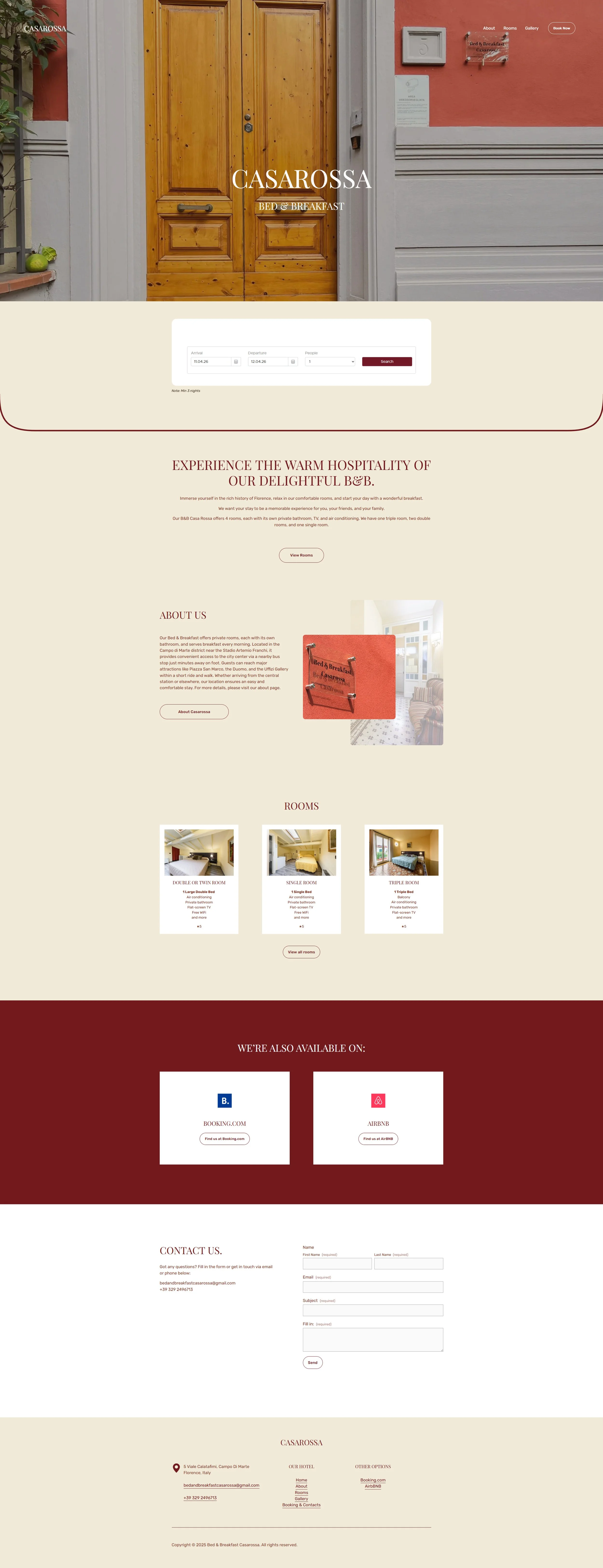Full screenshot of B&B casarossa homepage