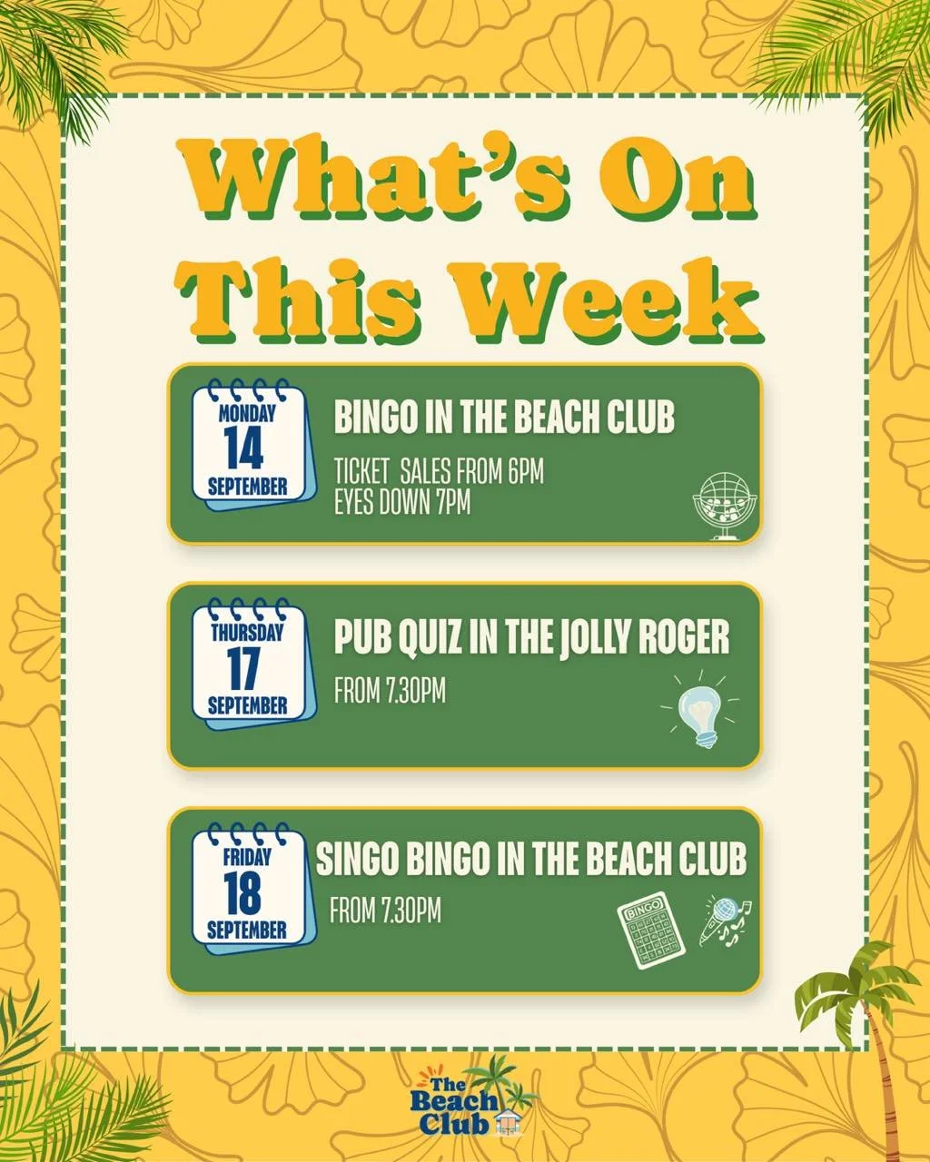 Check out what we have in store this week at The Beach Club!🎤🍻Make sure to join us with your family and friends for a drink and a laugh because it&rsquo;s gonna be a blast🚀

#thingstodo #whatson #bingo #familyfun #CornwallEvents