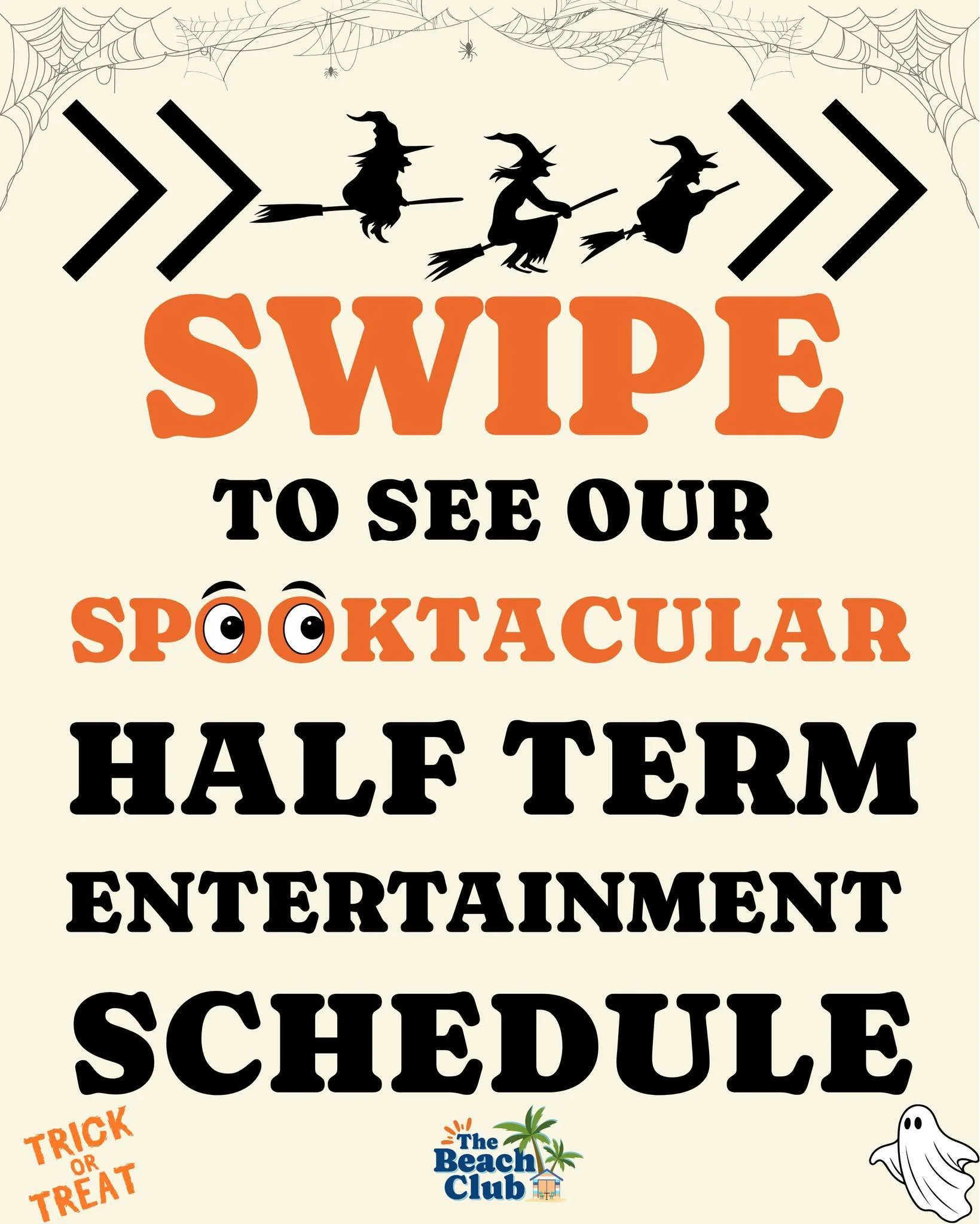 Get ready for a SPOOKTACULAR October half term!👻

We&rsquo;ve got a frightfully fun entertainment schedule lined up, with plenty of Halloween-themed fun for everyone to enjoy!🕷️🧙&zwj;♀️✨

And the biggest night of them all? Halloween itself!🎃Join 