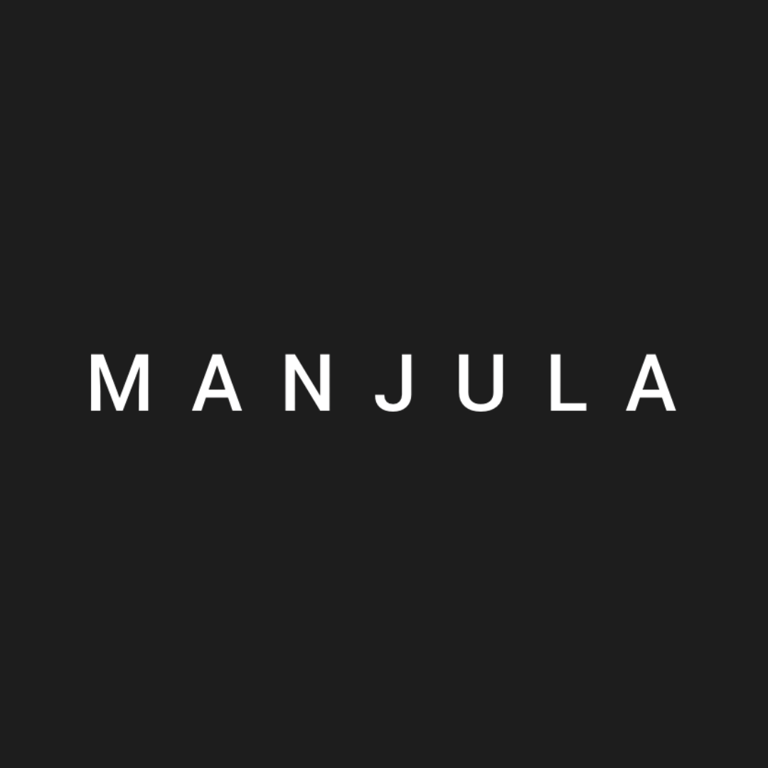 The word 'MANJULA' written in white capital letters on a black background.