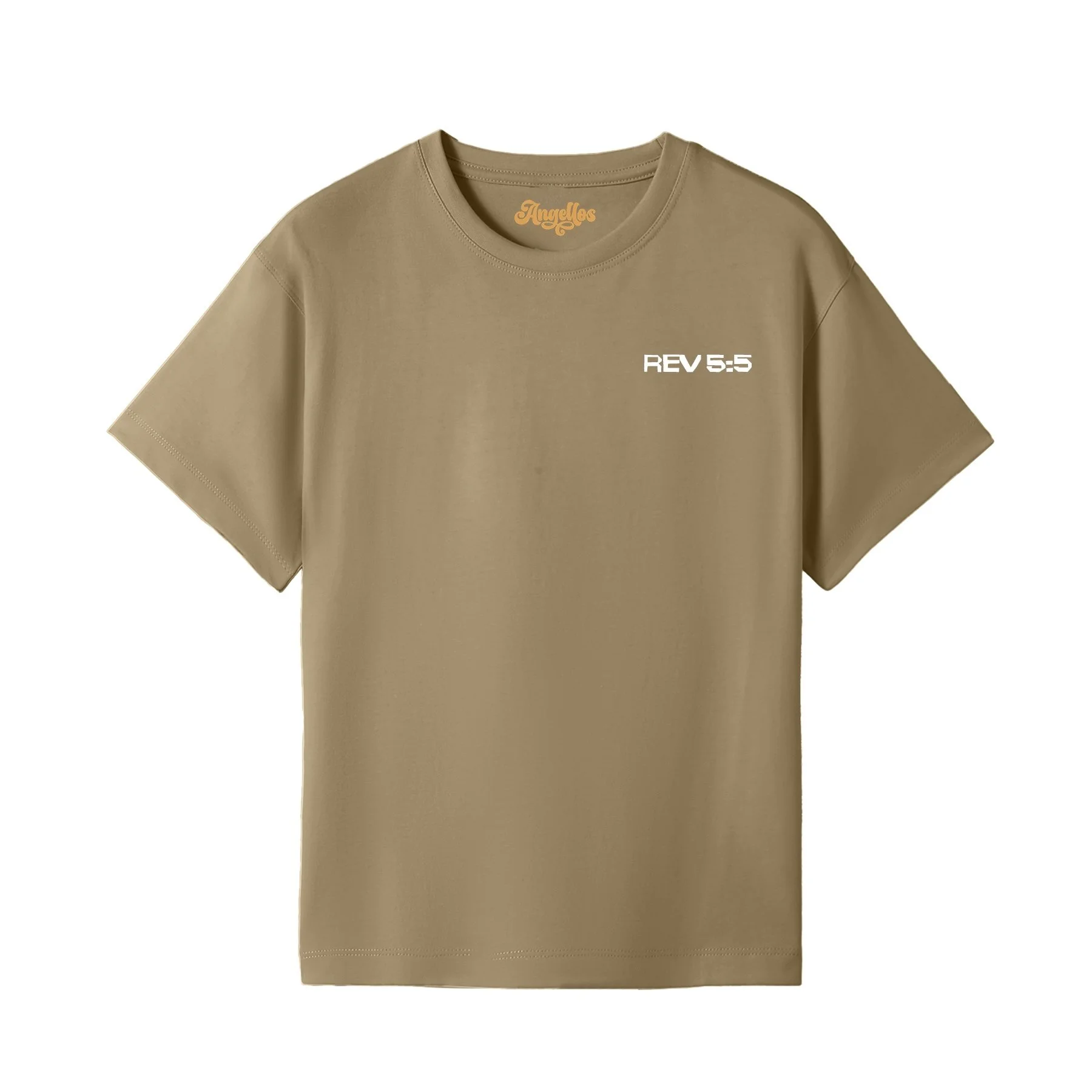 Stone color Christian T-shirt with the words 'The Lion of Judah has conquered' and an image of a lion head
